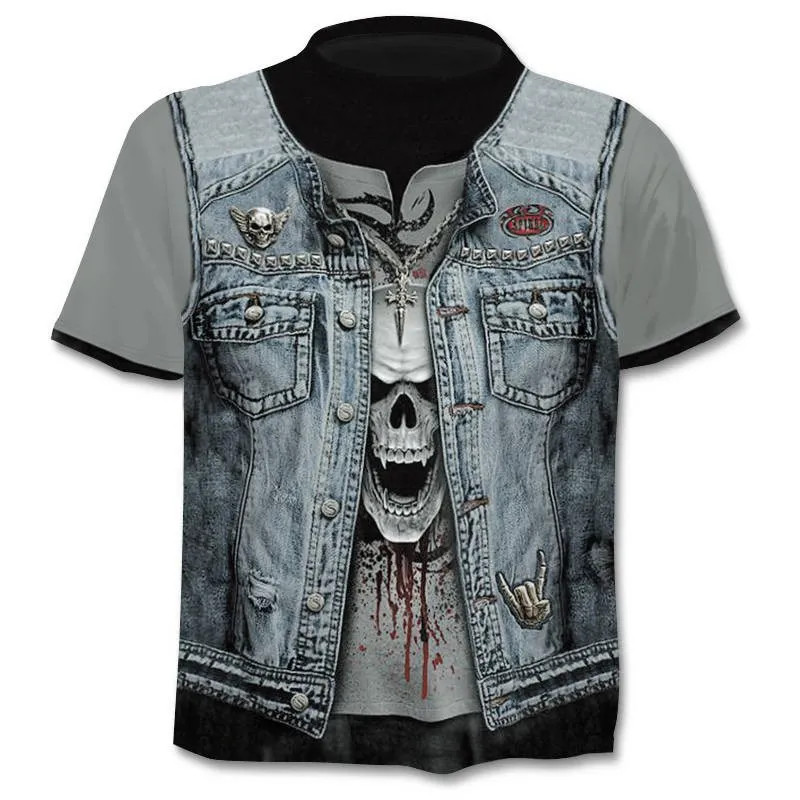 2019 Summer New 3d Skull T shirt Men Short sleeve shirt Funny T shirts Rock Japan Punk Anime Gothic Rock 3dT-shirt Mens Clothing