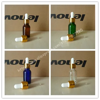 

15ml shiny clear/green/brown/blue glass bottle with shiny gold ring(lines) black/white rubber cap,essential oil bottle.