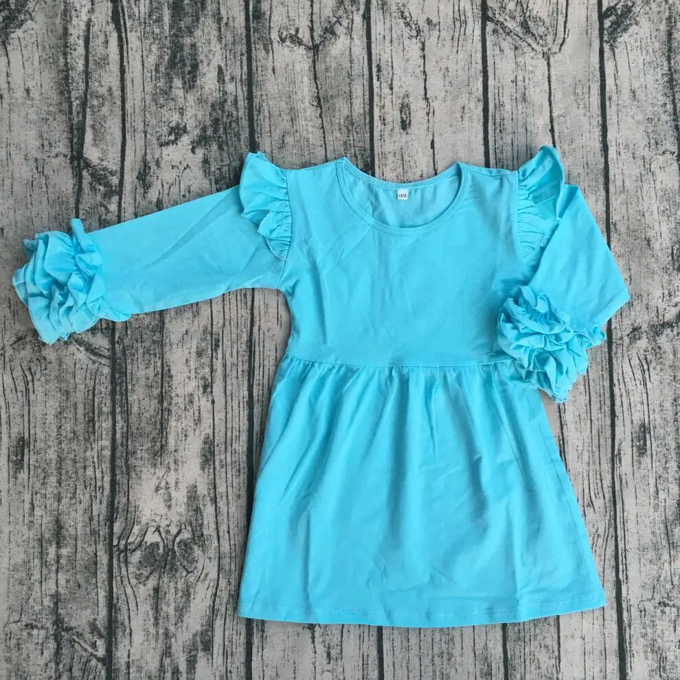 Оптовая Продажа Одежда для младенцев вязаный хлопковый жемчуг с рюшами платье Длинные рукава платье для детей