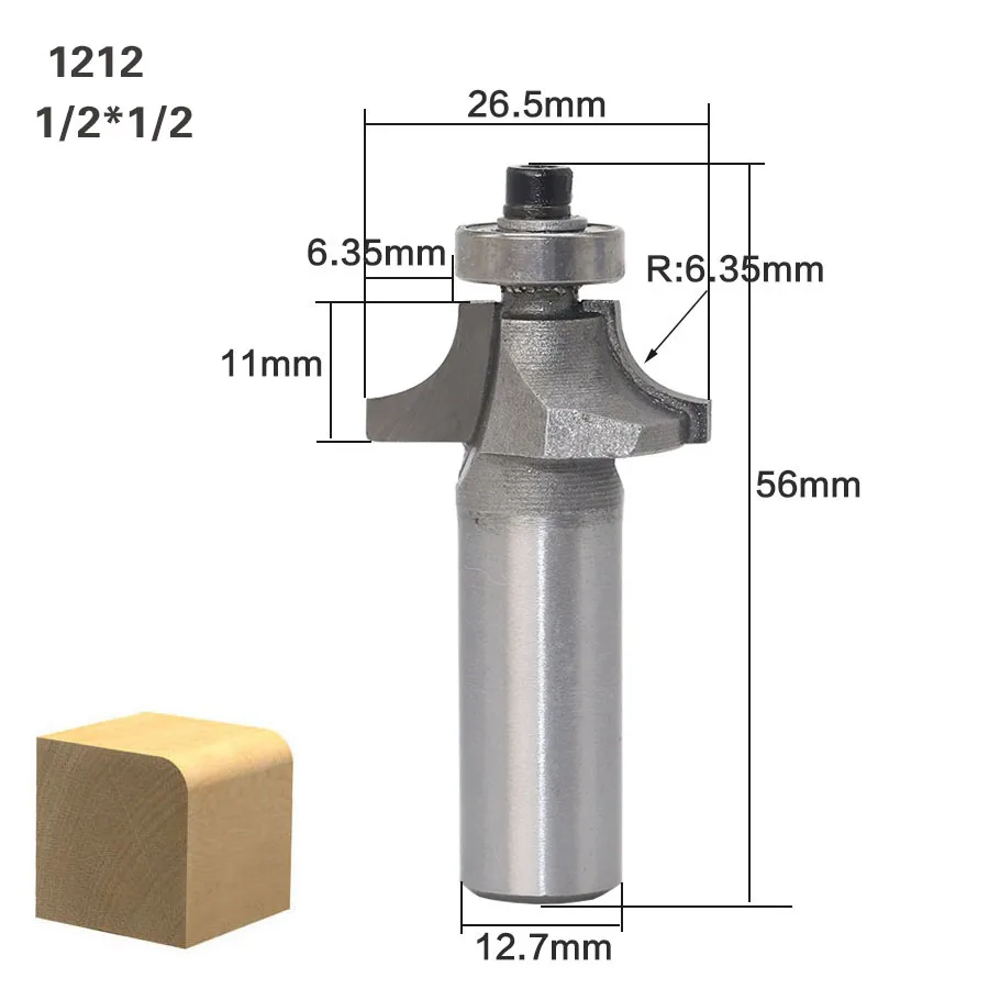 1 шт. круглый над фреза для отделки кромки бит-1/" Радиус-1/4" хвостовик деревообрабатывающий резак - Длина режущей кромки: 1212