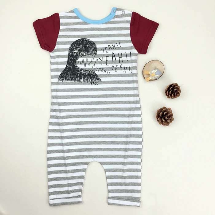 Baby Closed Crotch Rompers Boys Girls Cotton Rompers Newborn Baby Clothes Jumpsuit Infant 2018 Striped Cartoon Cross Print