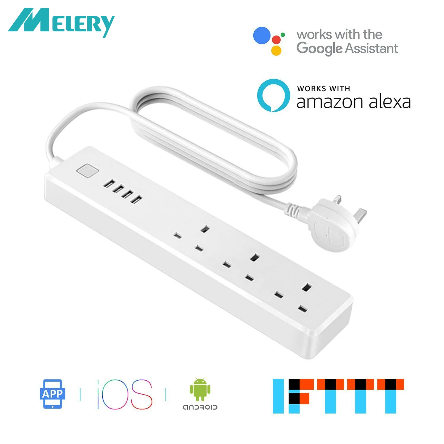 

Smart Wi-Fi Power Strip Surge Protector UK Plug 3 AC Outlets Socket with USB Homekit Work with Alexa Google Assistant IFTTT