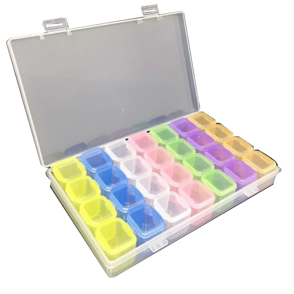 2017 New Clear Plastic 28 Slots Jewelry Storage Box Case Craft