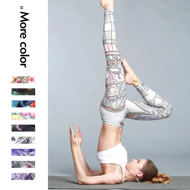 Уникальные женские штаны для йоги с высокой талией, колготки для фитнеса, для спортзала, тонкие длинные леггинсы, спортивная одежда с принтом, контроль живота для бега