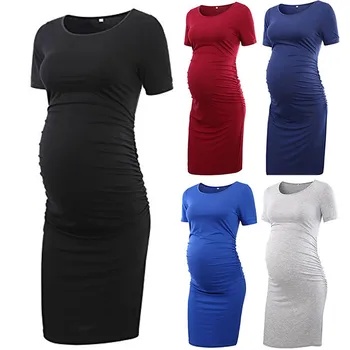 

Women's Side Ruched Maternity Clothes Striped Bodycon Dress Mama Summer Casual Short Sleeve Wrap Dresses Drop shippping