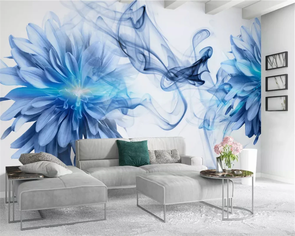 beibehang Modern personality interior wallpaper simple abstract smoke blue flowers bedroom background wallpapers for living room