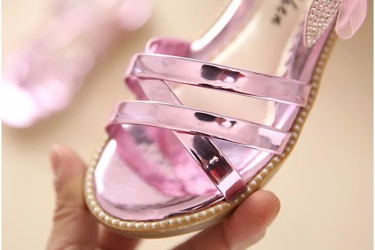 Сандалии для девочек блестящие буквы г. Новые летние туфли с бантом для девочек принцесса ПУ кожа модные детские сандалии для детской обуви