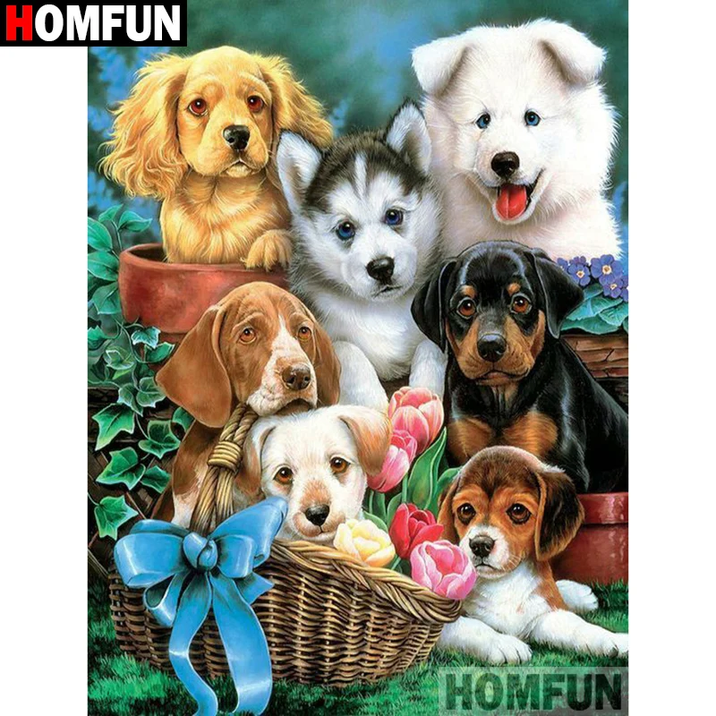 

HOMFUN Full Square/Round Drill 5D DIY Diamond Painting "Dog family" 3D Diamond Embroidery Cross Stitch Home Decor A21345