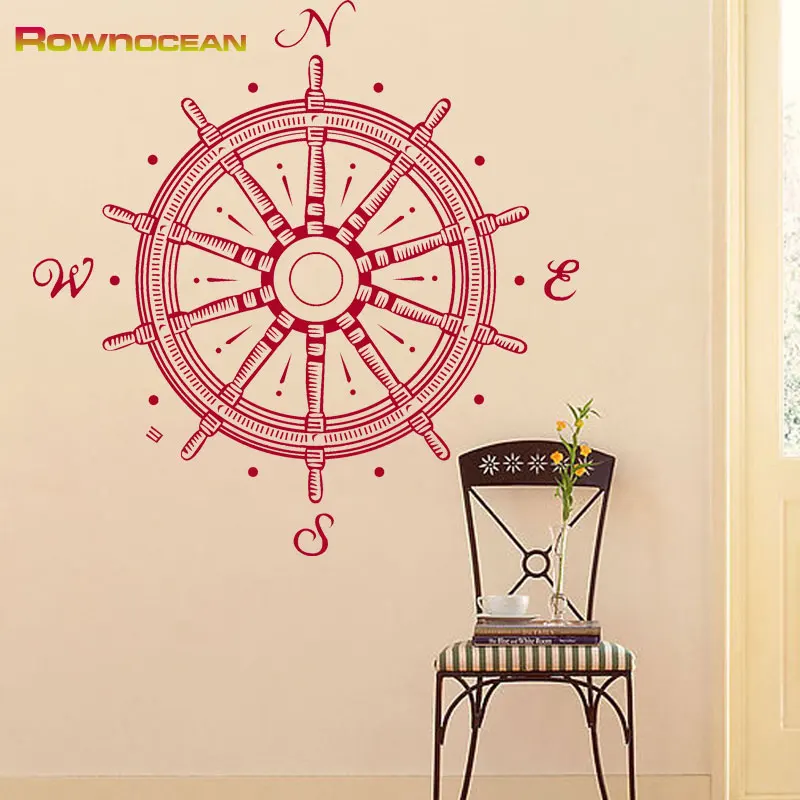 Nautical Home Decor Compass Rudder Steering Wheel Wall Stickers For Living Rooms kids Vinyl Removable Adesivos de parede C-04