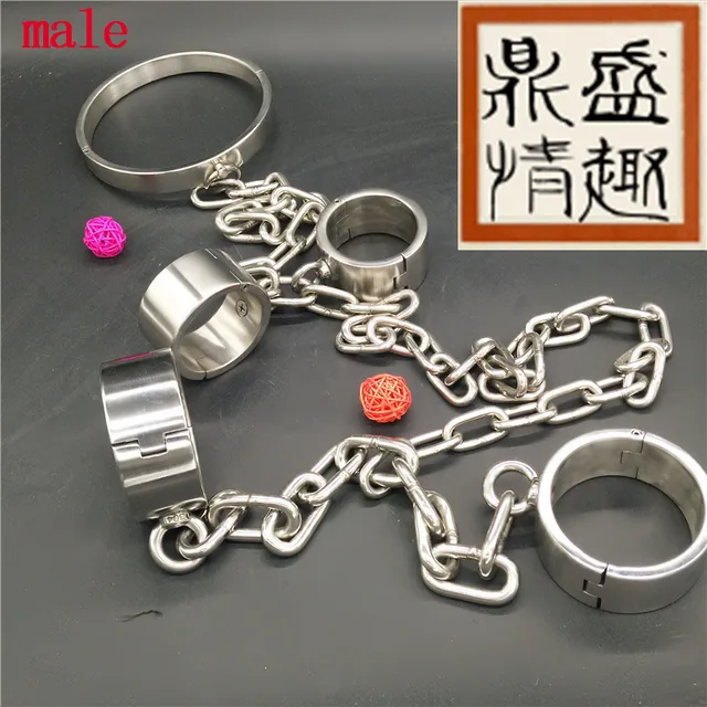 Metal Stainless Steel Collar Handcuffs Legcuffs 3pcs Set Slave Sex