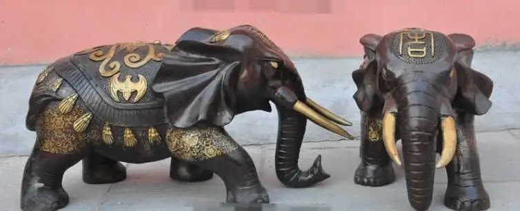 

S05714 25"China FengShui Bronze wealth bat auspicious Elephant Heffalump Statue Pair discount 30% (C0324)