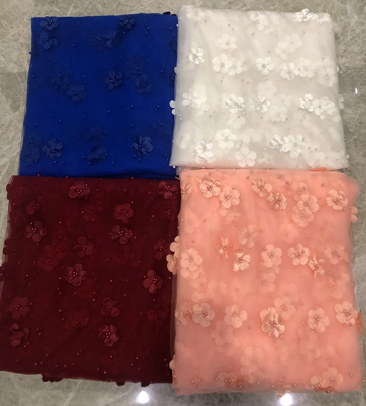 

2019 New Style French Net Lace Fabric 3D Flower African Tulle Mesh Lace Fabric High Quality Lace Nigerian Lace Fabric ZA168-1