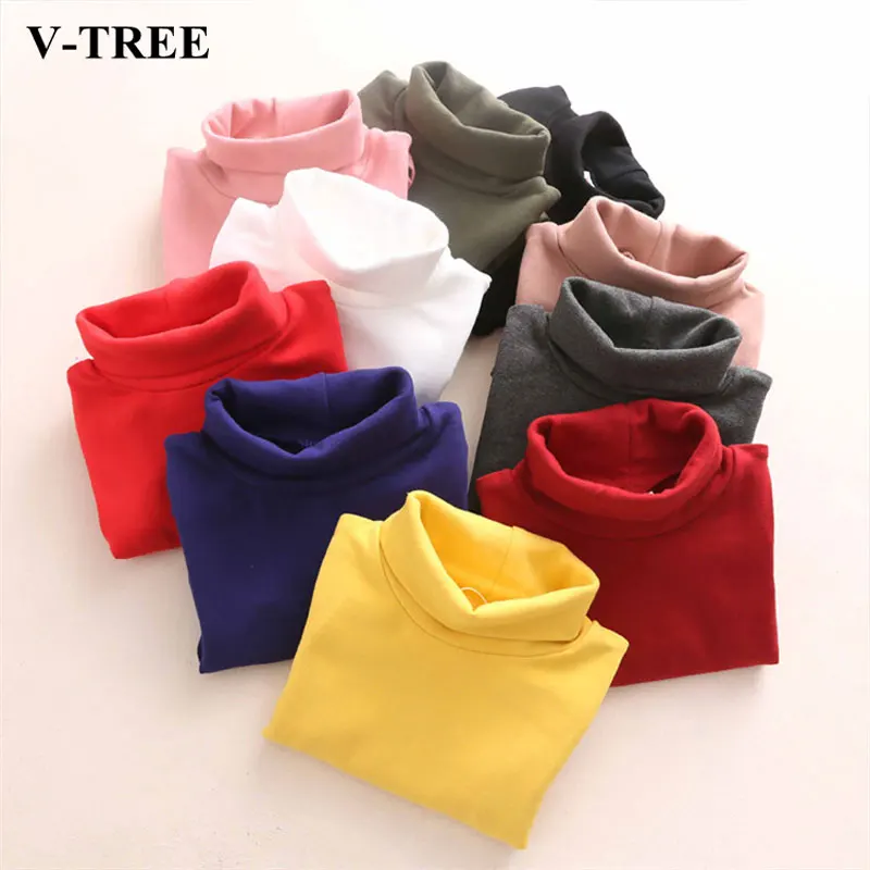 

V-TREE Winter Boys T-shirt Long-sleeved Girls Shirts High-necked Baby Tee Solid Color Tops For Children 3-8 Years