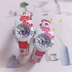 Рисунок «Hello Kitty» детей часы 5 видов цветов Циферблат Кожаный дети часы маленьких Для мальчиков и девочек жизнь водонепроницаемый подарок