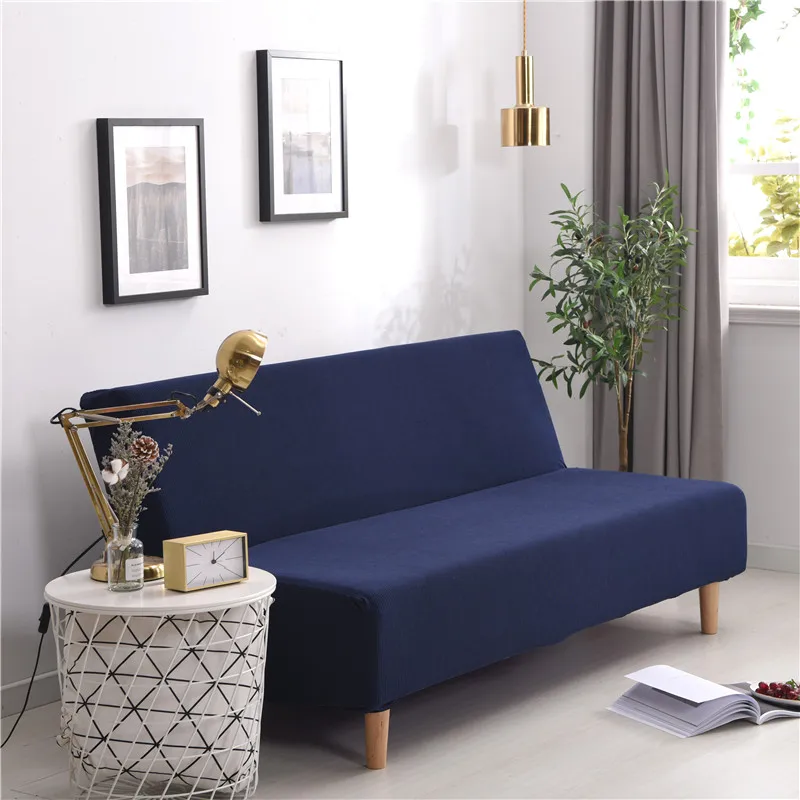 Вельветовый чехол для дивана с толстыми полосками, эластичный диван, чехол для мебели, чехол без подлокотника, складной чехол для офиса, дивана-кровати - Цвет: Dark blue