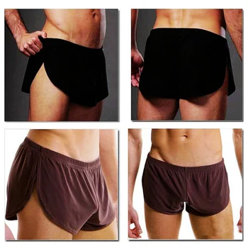 

New Men Underpants Bottoms Ice Silk Men Shorts Casual Homes Family Breech Comfortable Loose Side Split Shorts W4