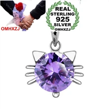 OMHXZJ торговля Геометрическая Милая кошка женщина натуральный аметист kpop Звезда серебро 925 пробы подвеска Подвески PE61 ожерелье без цепи