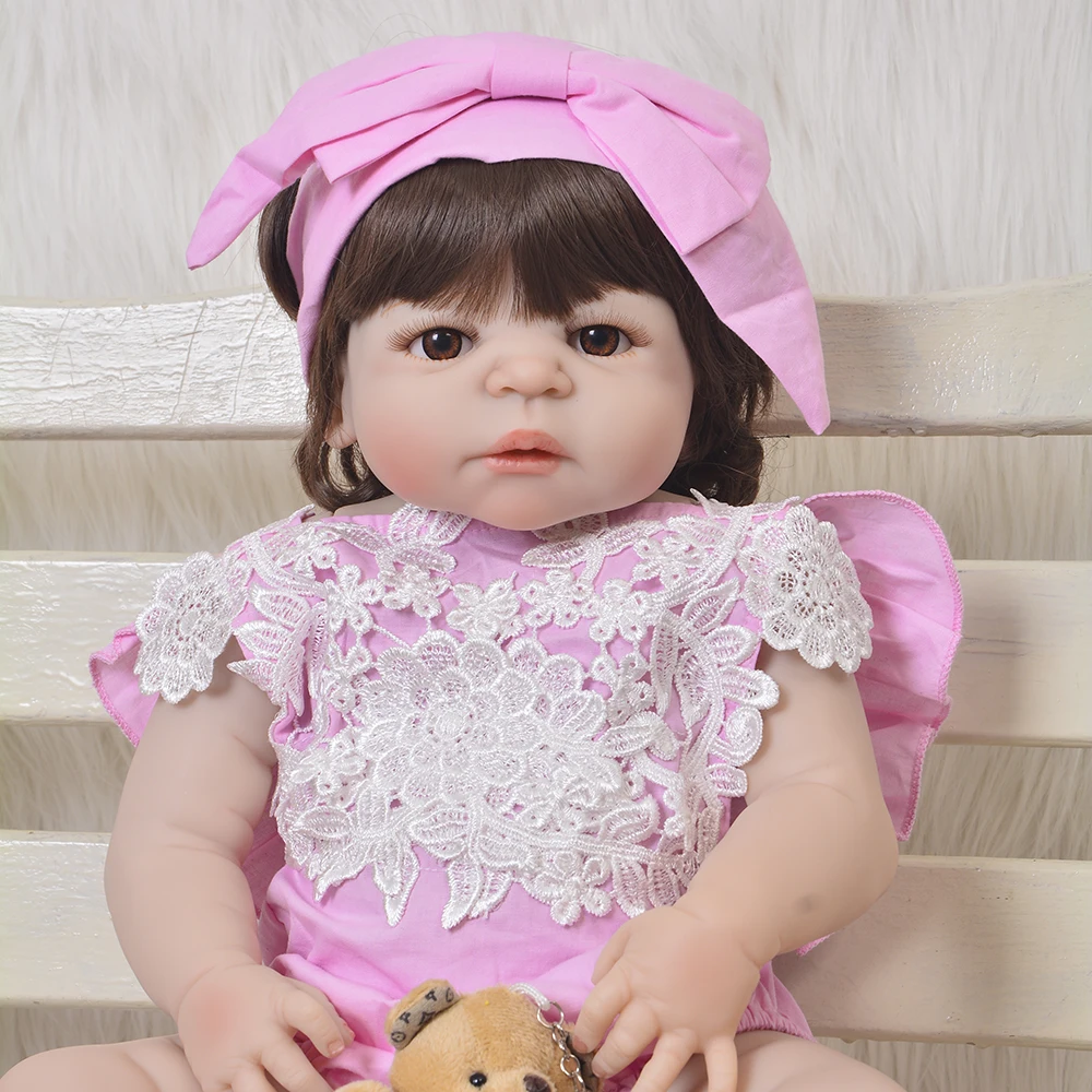 Fashion curly hair girl doll reborn 22" Full silicone vinyl body children play house toys bebe gift boneca reborn toys for child