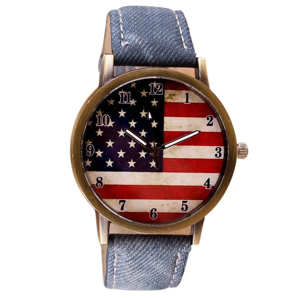 

Luxury Watch Women American Flag pattern Leather Band Analog Vogue Wrist Quartz Watchesbayan kol saati montre femme 533