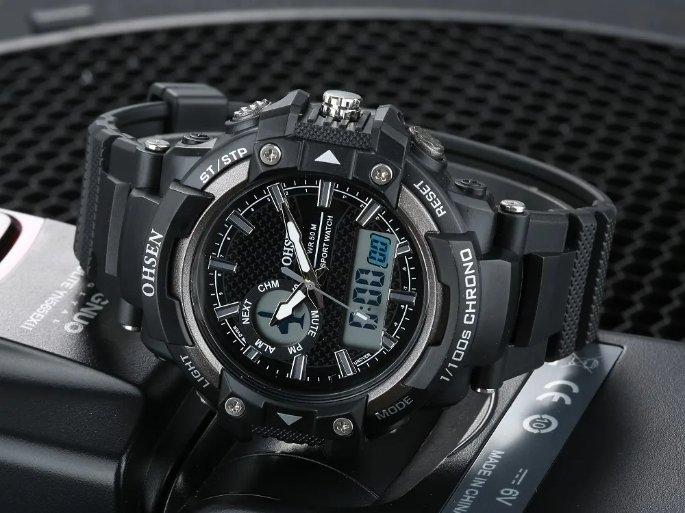 Новинка Ohsen цифровой светодиодный Для мужчин модные часы 50 м Водонепроницаемый черный Открытый Спорт Армия силиконовый ремешок наручные часы Relogio Masculino