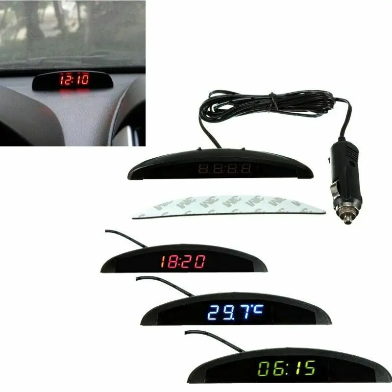  12V 3in1 Interior Car Decoration Electronic Meter Calendar Digital LED Alarm Car Electronic Clock W