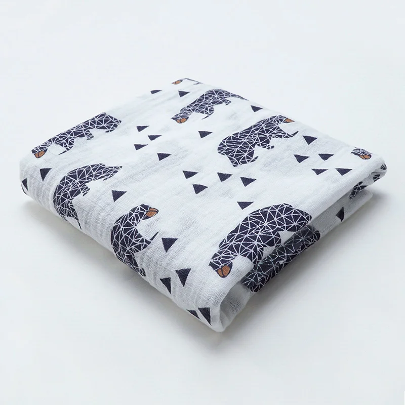 Muslinlife/ модное Хлопковое одеяло для пеленания, муслиновая пеленка для новорожденных, одеяло с мультяшным принтом, Хлопковое одеяло для малышей - Цвет: black bear