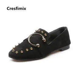 Cresfimix Zapatos De Mujer; женские классические черные туфли из флока на плоской подошве; женская классная ЗАКЛЕПКА; коричневые туфли; Красивая