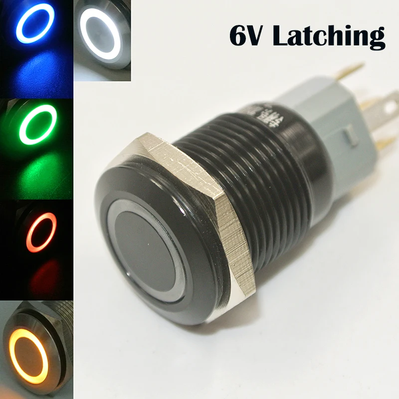 6v Latching Push Button Switch 1no1nc Spdt On Off Black