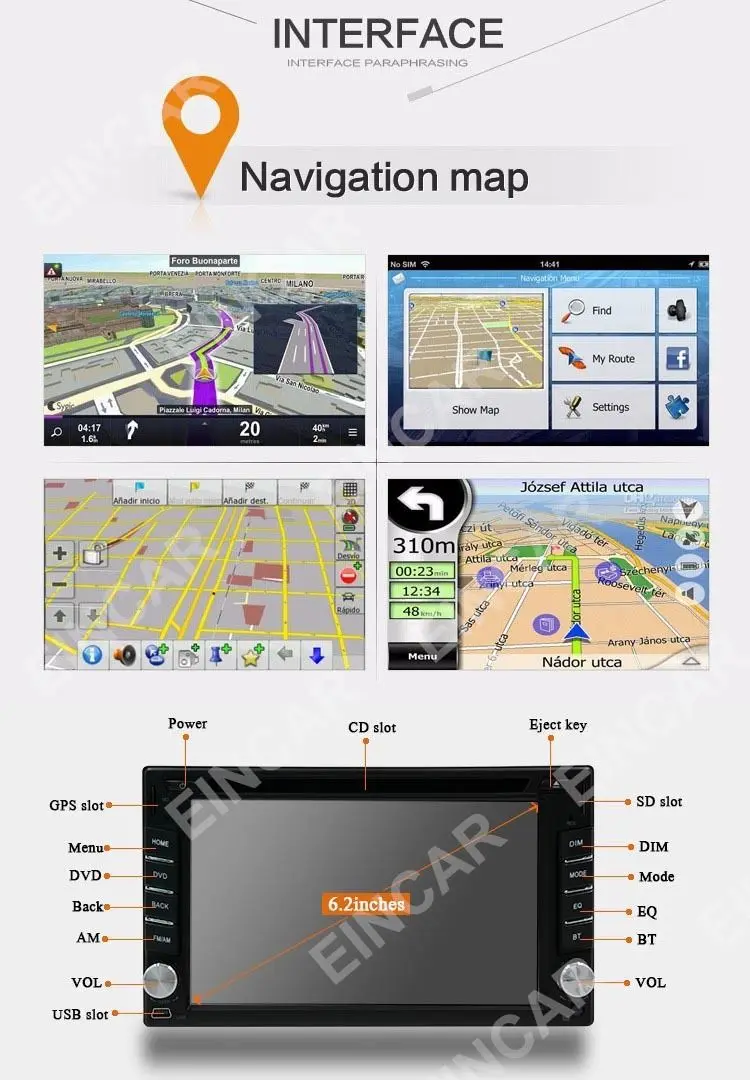 Excellent 6.2" Car GPS Navigation Radio DVD Player Double DIN Stereo BT Touch In Dash car logo, FM AM RDS radio, Car DVD, Remote control 4