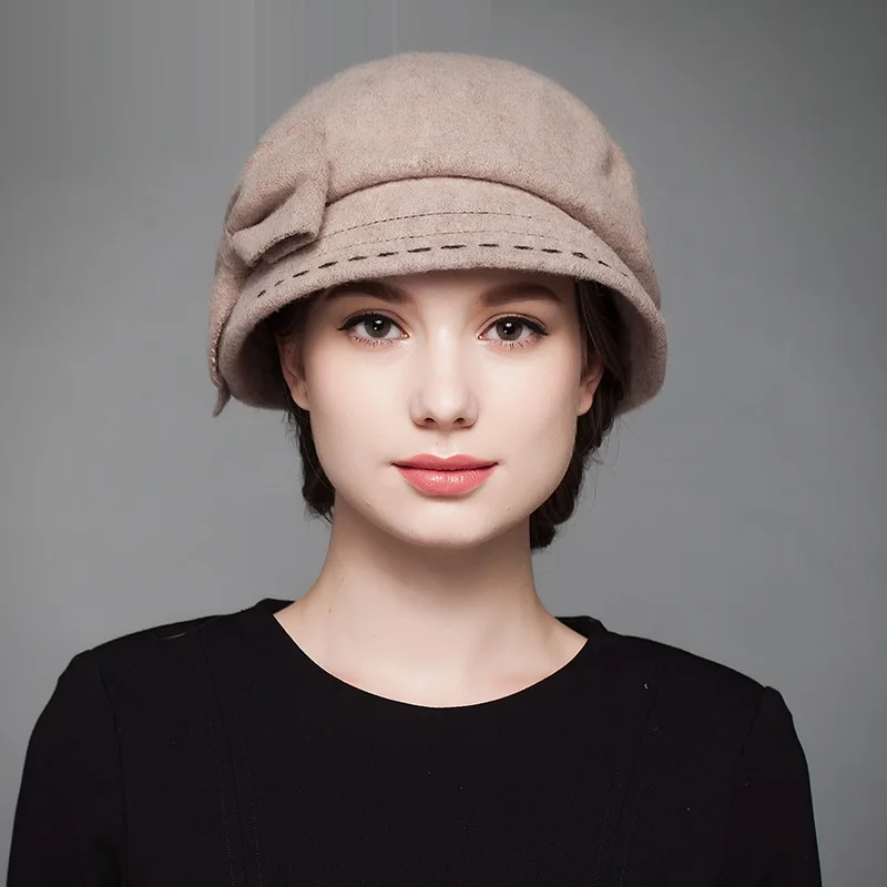 Новое поступление Зимняя шерстяная одежда шляпа Для женщин's модные шерстяные Вязание шляпа большим бантом элегантные Англия купола