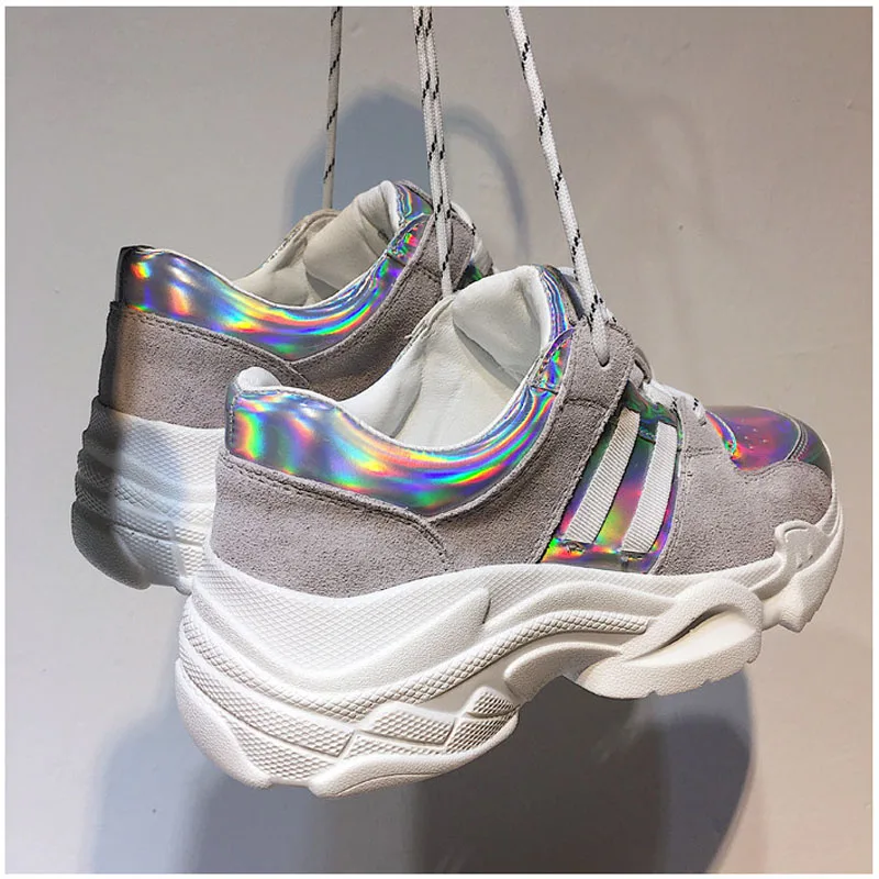 2018 Spring Autumn Shoes Women Platform Shoes Lady Lace Up Casual Shoe Creepers Harajuku Punk Style Girl Gold Silver Shoes Woman (3)