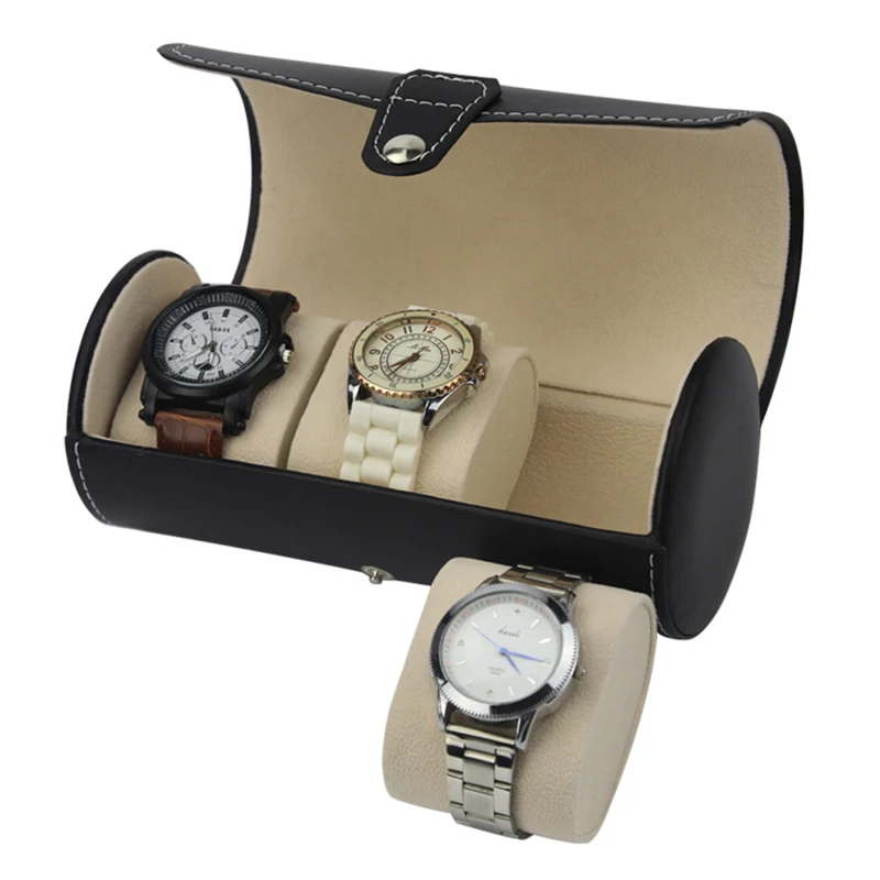 Модные роскошные часы Дисплей Подарочная коробка Дело Ролл 3 Слот наручные Цепочки и ожерелья браслет ювелирные изделия из искусственной