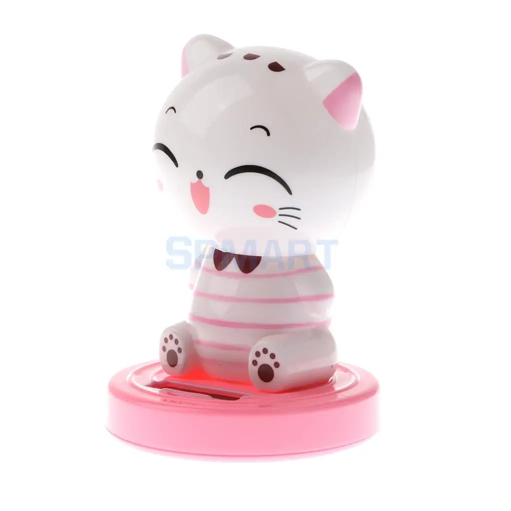 Kids Solar Powered Nodding Head Cat Kitten Animal Swinging Toy Car Home Ornament Decor Kids Xmas Gifts Gag Prank Toys White