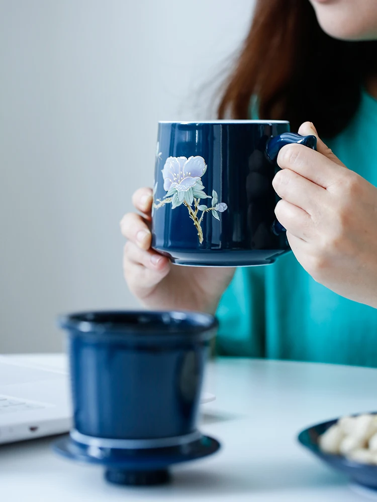 Креативная Кружка Керамическая с крышкой фильтр для чашки чая простой офис домашняя питьевая вода 450 мл