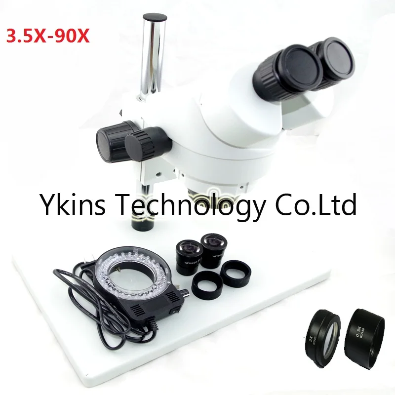 

7-45X OR 3.5X-90X Big table stand Zoom Binocular Stereo Microscope+56pcs Led lights with 0.5X 2.0X objective lens for PCB repair