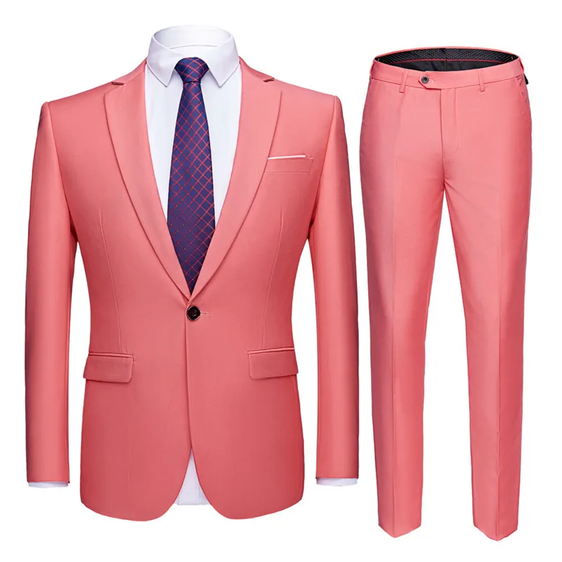  Suit Men 2 Pieces (Blazers+ Pants) Social Suit Men Fashion Solid Business Suit Set Casual Suits Plu