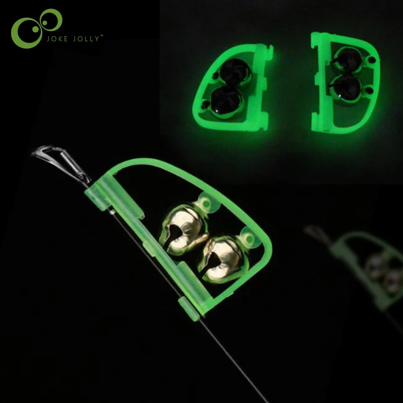 

5Pcs/lot Fluorescent Fishing Rod Pole Tip Clip Twin Bell Alarm Alert Ring Glow In The Dark Fishing Tackle Box Accessory tool GYH