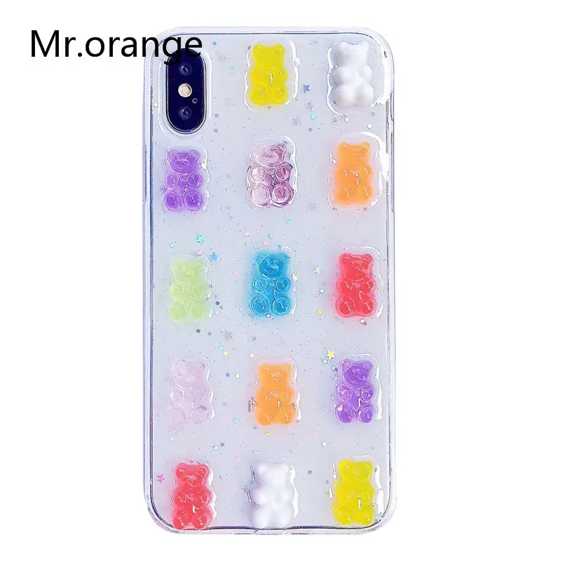 

Mr.orange Cute 3D Candy Colors Bear Phone Case for iphone X 8 8plus 7 7Plus 6 6plus 6S 6Splus 5.5 Soft Transparent Back Cover