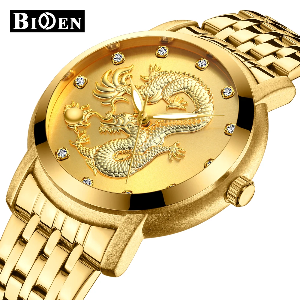

BIDEN Golden Watches Men Top Brand Luxury Stainless Steel Wristwatches Man Quartz Watch Men's Gold Clock Relogio Masculino