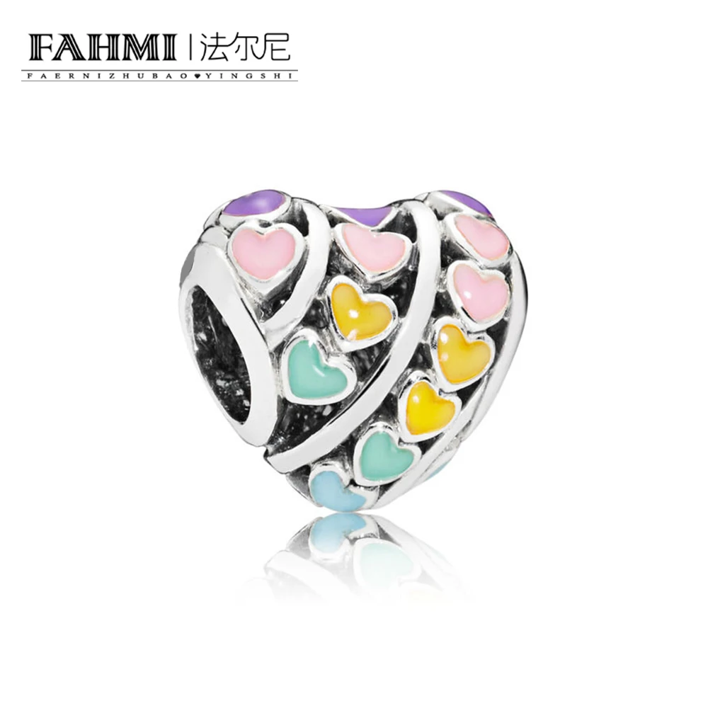 

FAHMI 100% 925 Sterling Silver 1:1 Authentic 797019ENMX RAINBOW HEARTS CHARM Bracelet Original Women Jewelry
