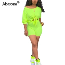 Abasona женский летний длинный рукав завязывается подолом с открытыми плечами Карандаш Комбинезоны сплошной комплект из 2 предметов спортивные костюмы Комбинезоны женские s комбинезон