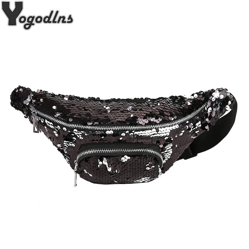 

Ladies 2019 Latest Bags Cell Phone Waist Bag Women Sequins Waist Packs Female Belt Bag Bling Bling Chest Handbag
