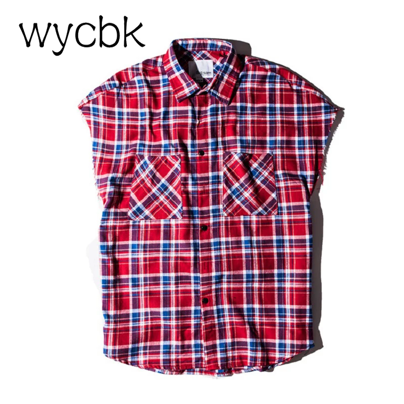 

Plaid Shirts Men Sleeveless 2017Summer Streetwear Side Zipper Flennel Hip Hop Shirts Casual Shirts for Men Justin Bieber Clothes