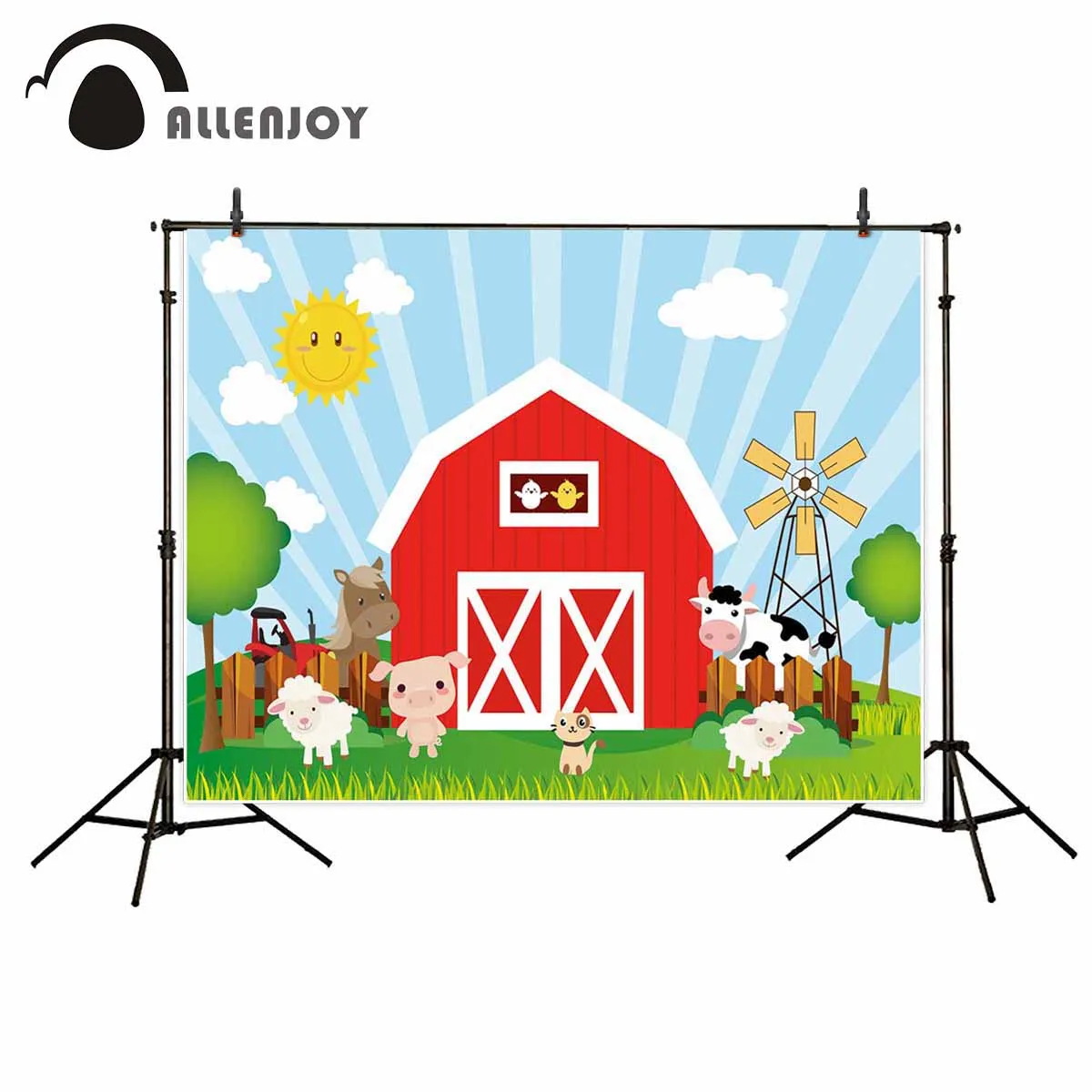 

Allenjoy photography background red barn farm animal birthday party backdrop photo portrait shoot props photocall studio