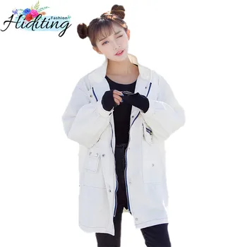 

2019 Spring Autumn New Denim Jacket Tooling Loose Bf Style Retro Denim Coat Female Long Sleeve Casual Mid Long Denim Coats WIN93