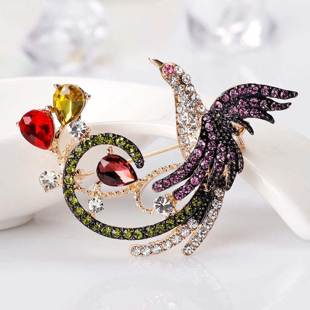 

High Quality Unique Women Wedding Brooches Luxury Colorful Zircon Phoenix Bird Brooch Pins for Wedding Party Gift