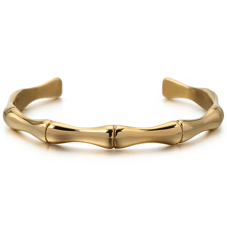 Gold-Color Bamboo Стиль Золотой Открытый браслет для мужчин Lover полированная манжета из нержавеющей стали мужские s браслеты для женщин ювелирные изделия подарки для своего мужчины - Окраска металла: Gold-Color