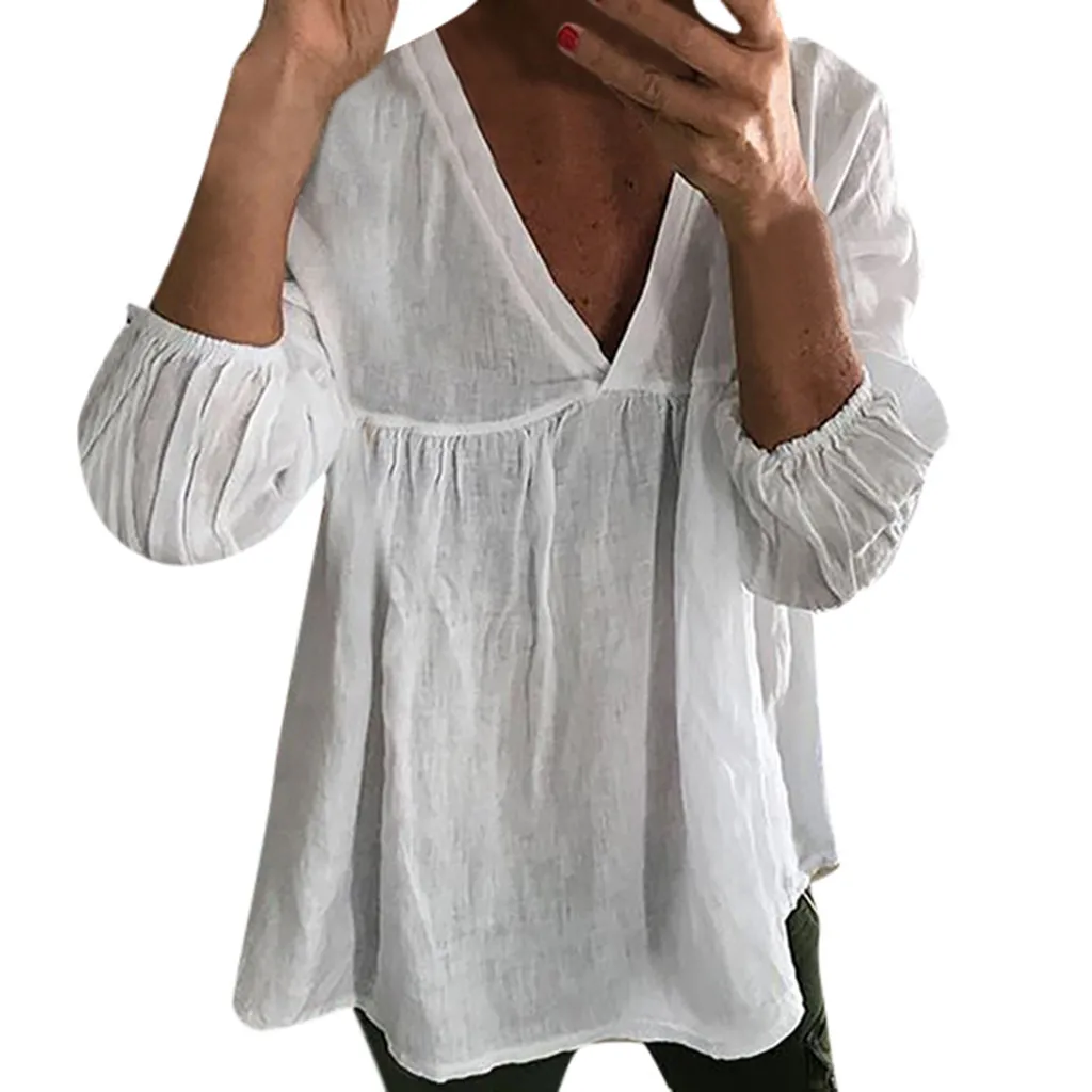 SAGACE женская рубашка блузки s 2019 сексуальная VNeck рукав 3/4 одноцветная хлопковая
