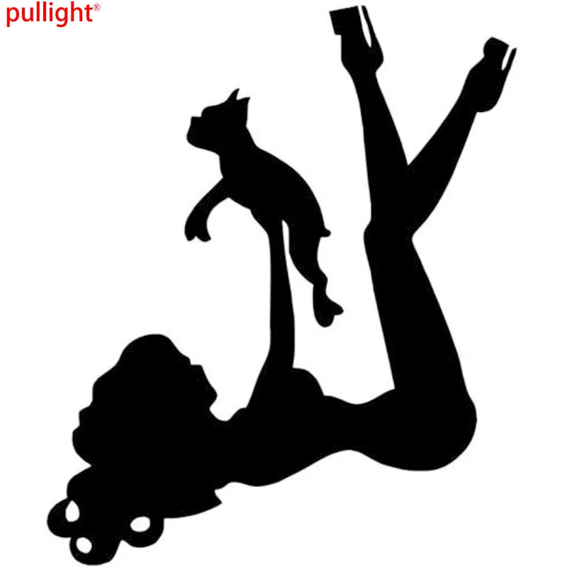 9*11CM Girl With BOSTON TERRIER Vinyl Decal Fashion Funny