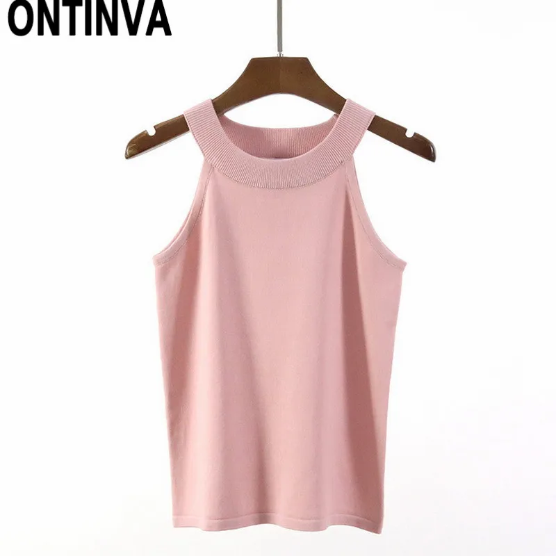 

Summer Sexy Sleeveless Virgin Killer Sweater Top Women Pink Yellow White Thin Mock Neck Elastic Slim Knitted Jumper Vest Clothes